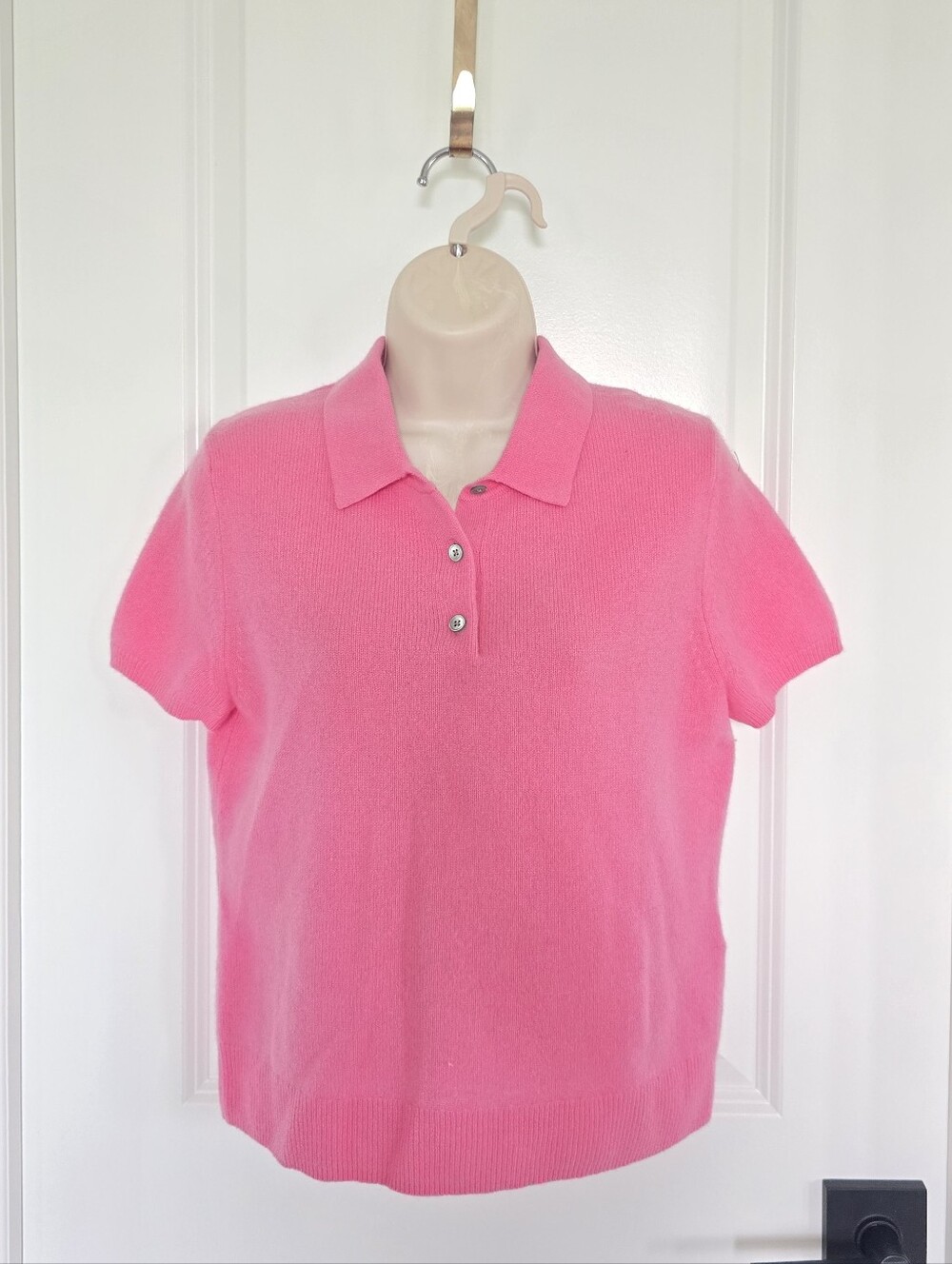 NWT Banana Republic 100% Cashmere Pink Short-Sleeve Polo Sweater Sz Medium